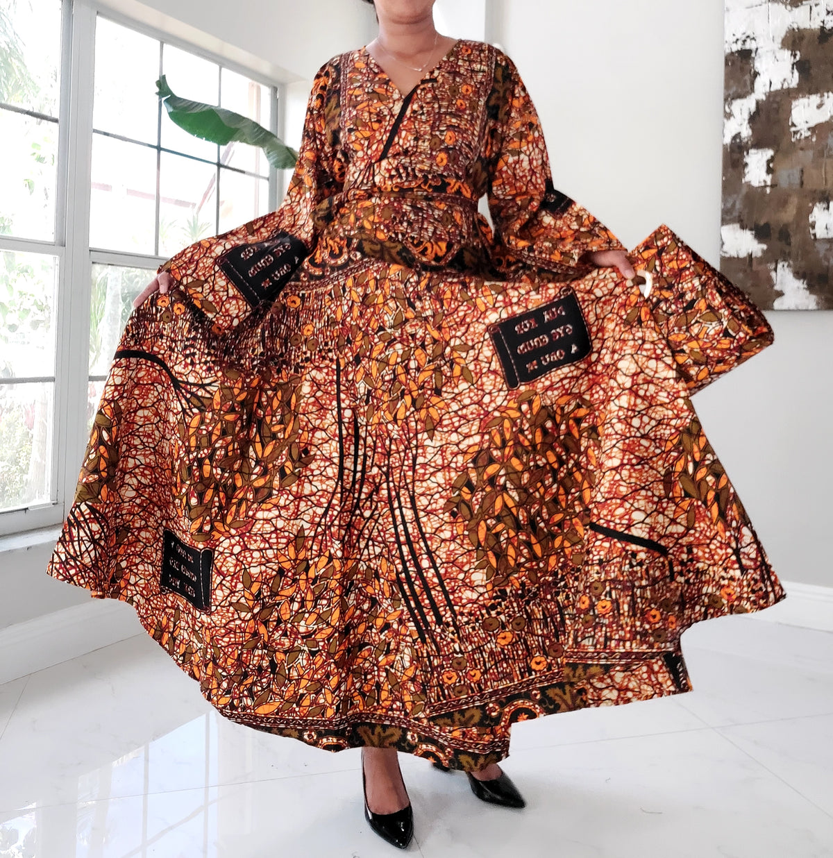 1014 Combo - Long Wrap Dress + Pocketbook Set -Rustic