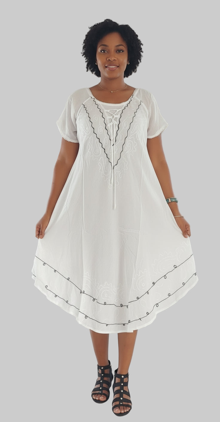 Umbrella Dress With Embroidery - White