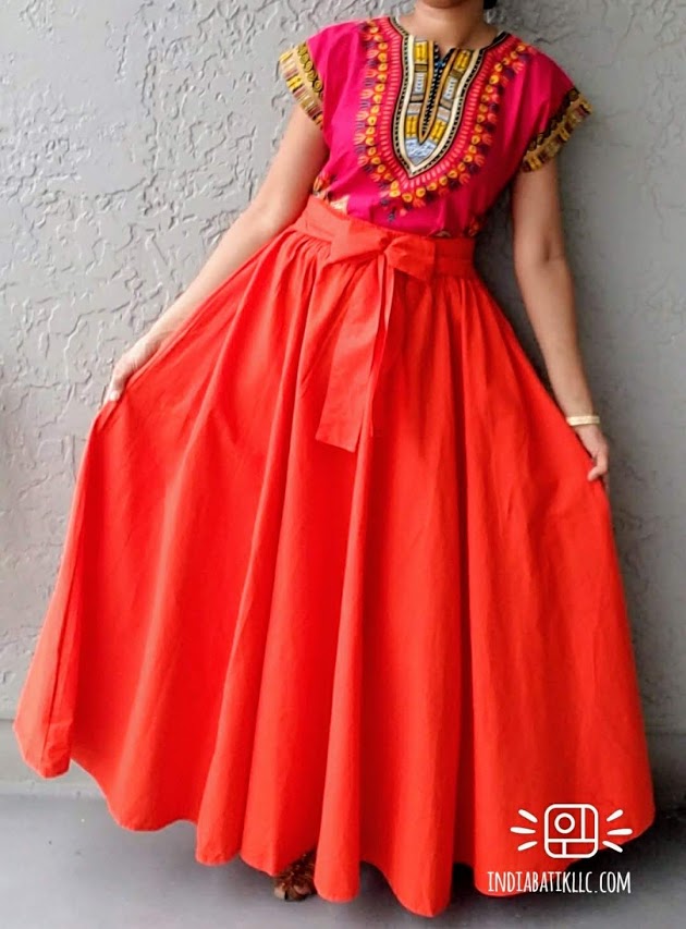 7001- Solid Long Maxi Skirt- Orange