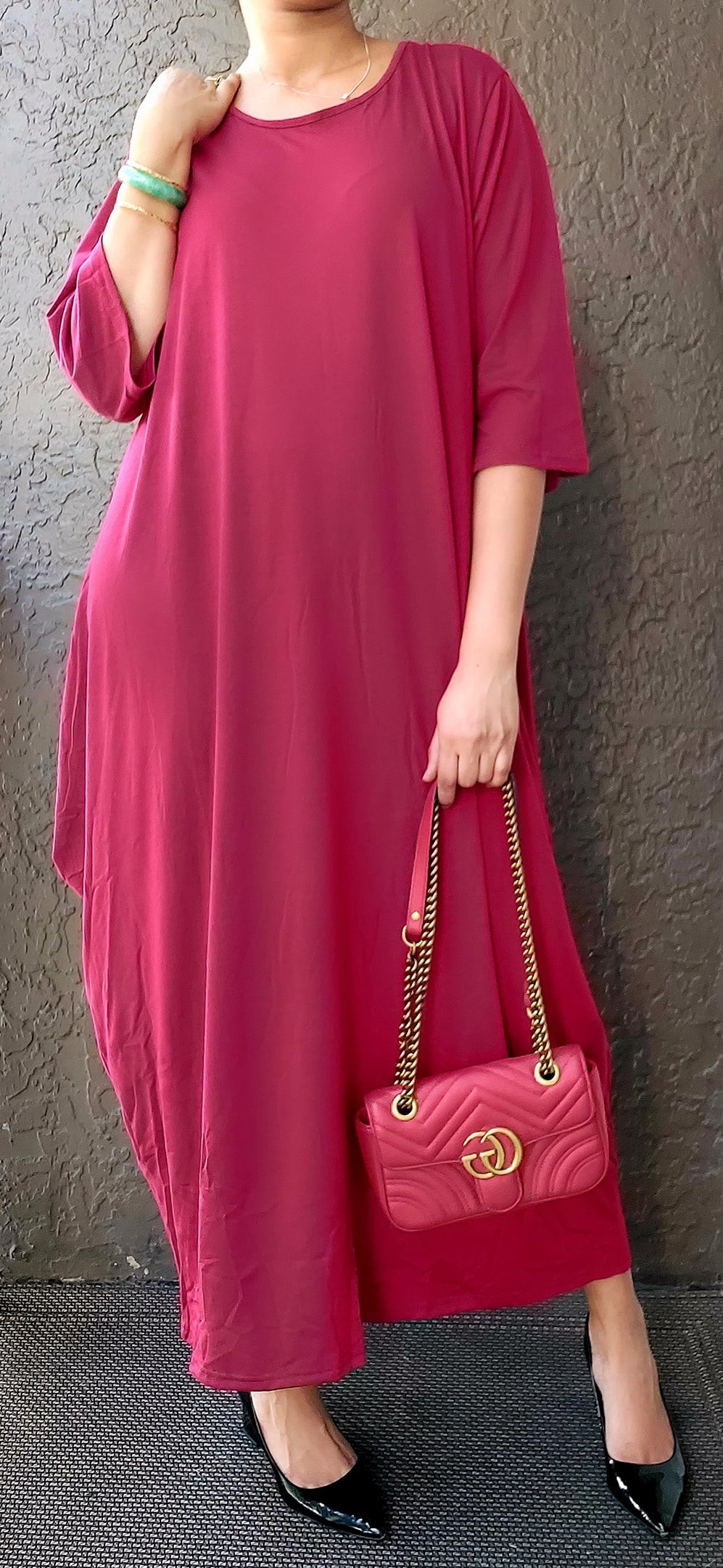 Bubble Dress/ Mid length Sleeves/Solid/ Burgundy -161 India Batik Bubble Dress/ Mid length Sleeves/Solid/ Burgundy -161 India Batik
