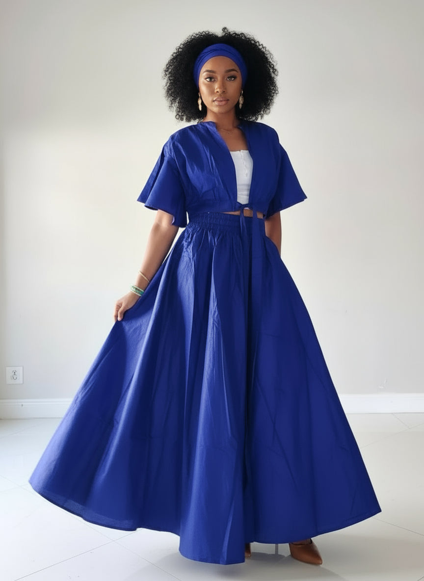 Women Cotton Skirt & Crop Top - Royal Blue
