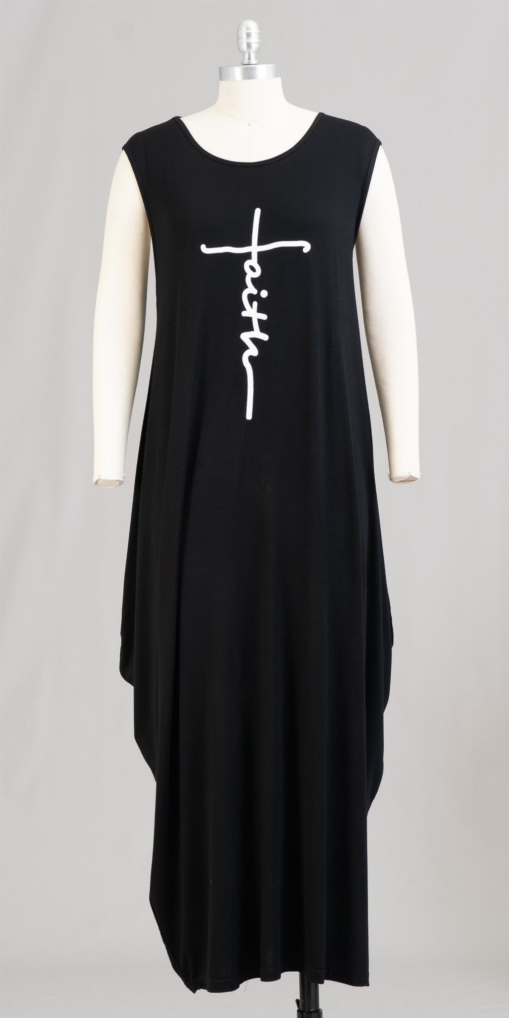 Women Sleeveless Long Bubble Jersey  Dress/ / Solid Black/Faith