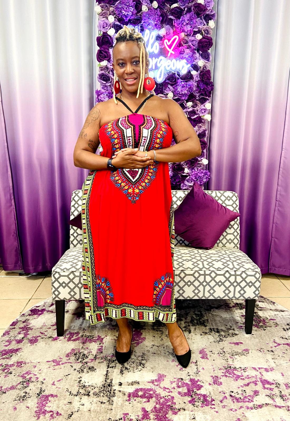 pink dashiki dress Ruby Pink Cotton Dashiki Sundress with Pockets by TLB