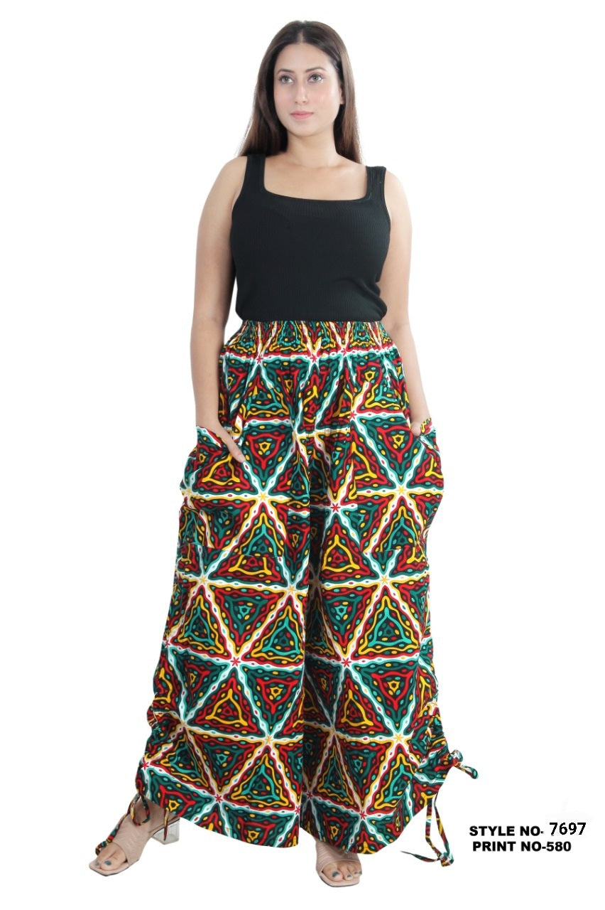 Long Palazzo with  Adjustable String - Multi 7697