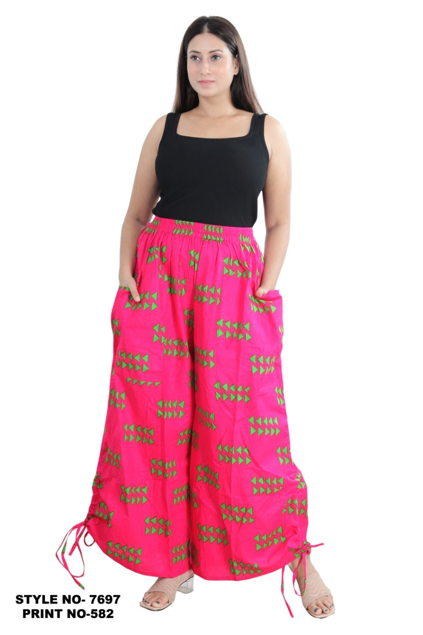 Long Palazzo with  Adjustable String - Pink 7697