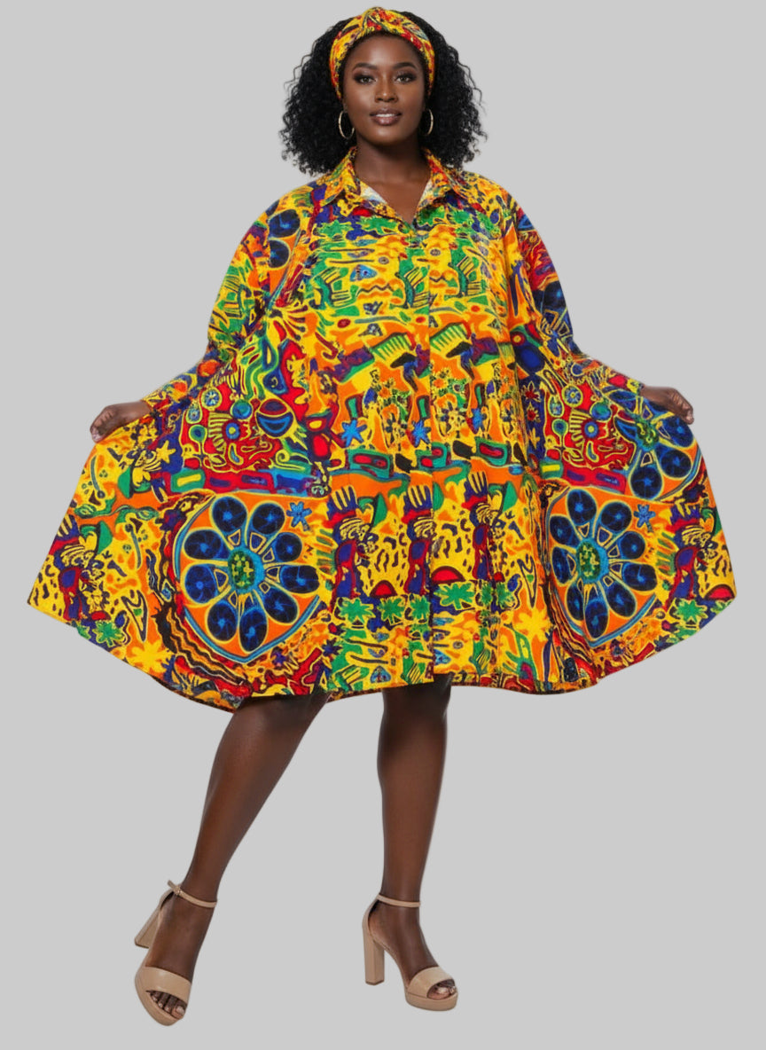 243- Cotton Swing Dress / Top- Yellow Print 590