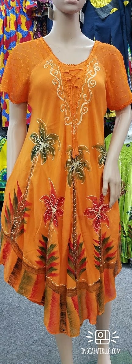 UMBRELLA DRESS/PALM PRINT/ SLEEVES #404