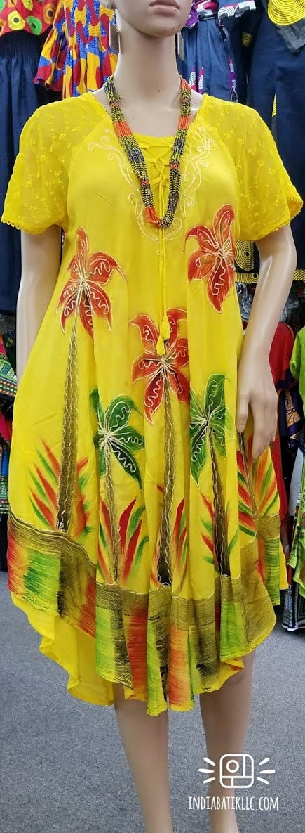 UMBRELLA DRESS/PALM PRINT/ SLEEVES #404