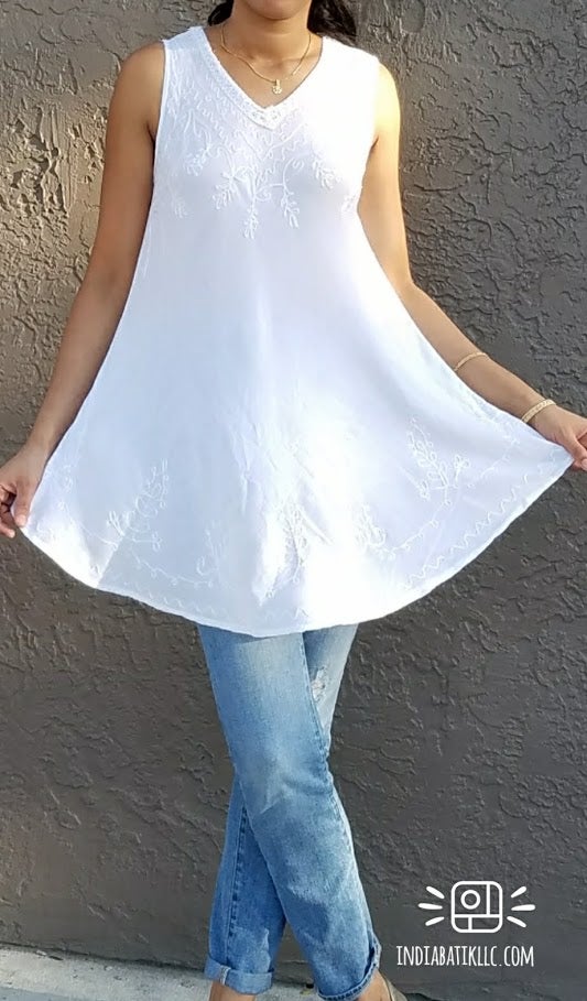UMBRELLA TOP/DRESS / EMBROIDERY/ WHITE