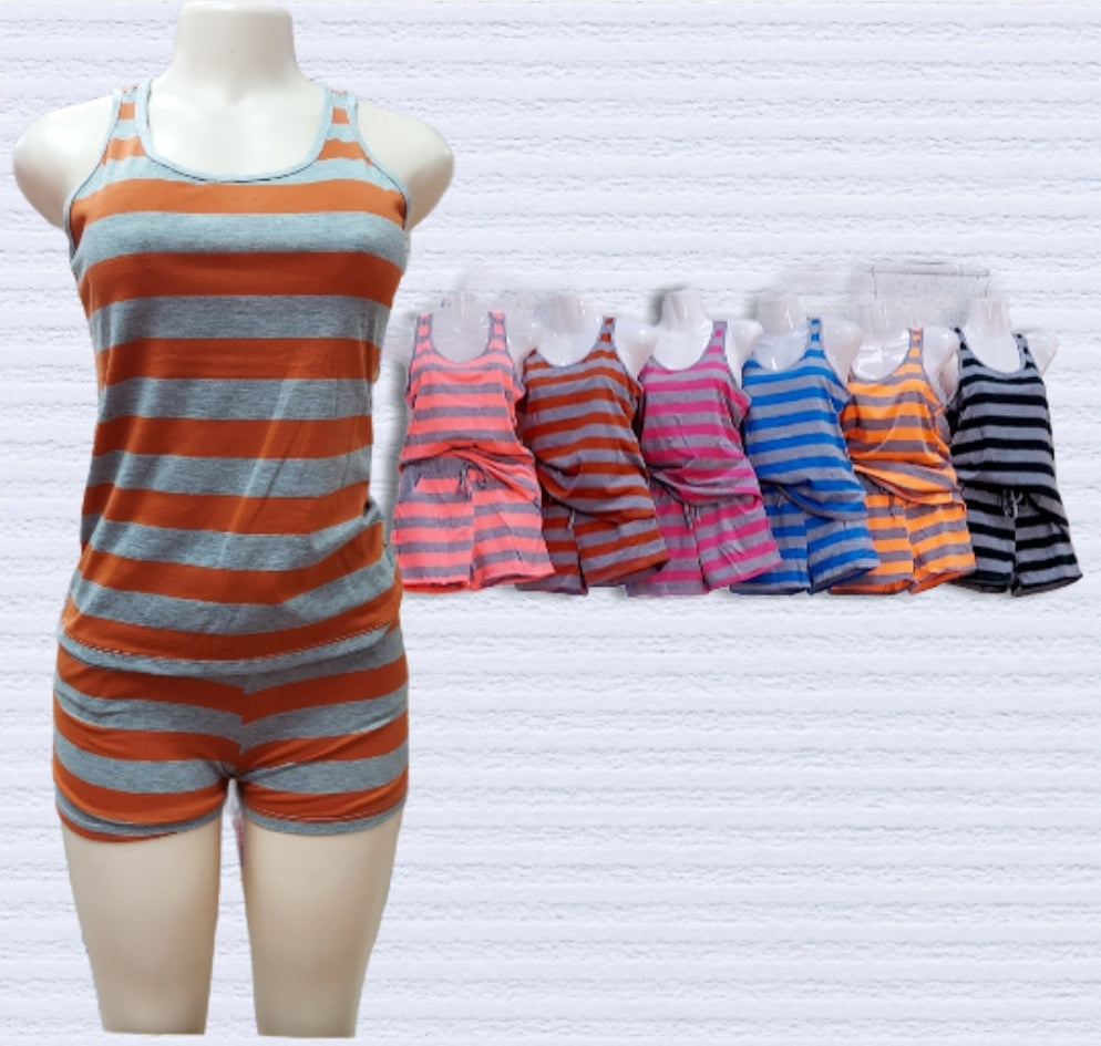 Shorts Set/ Racer Back - Stripe 6005