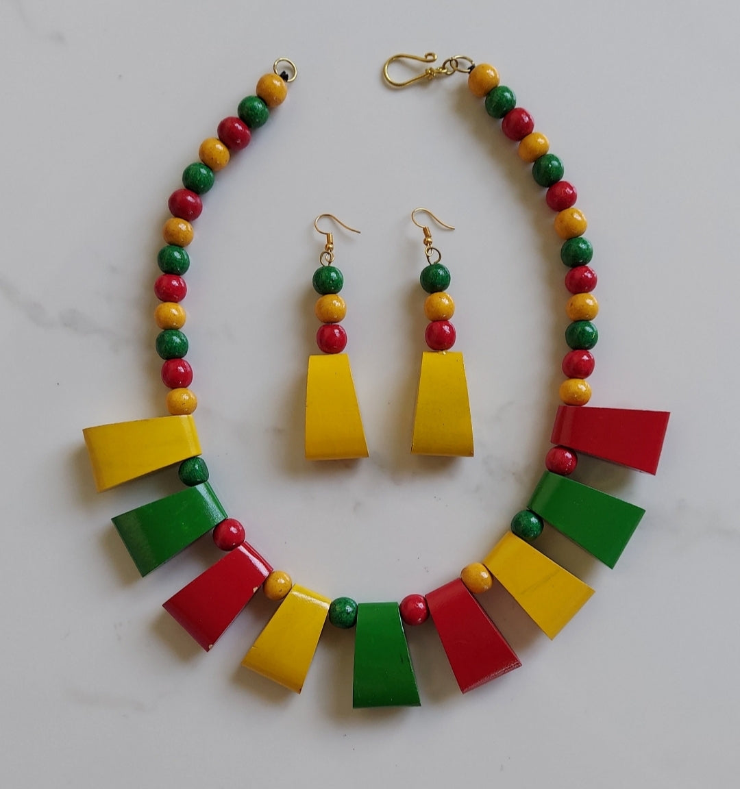 Necklace & Earrings Set Carved wood - Rasta