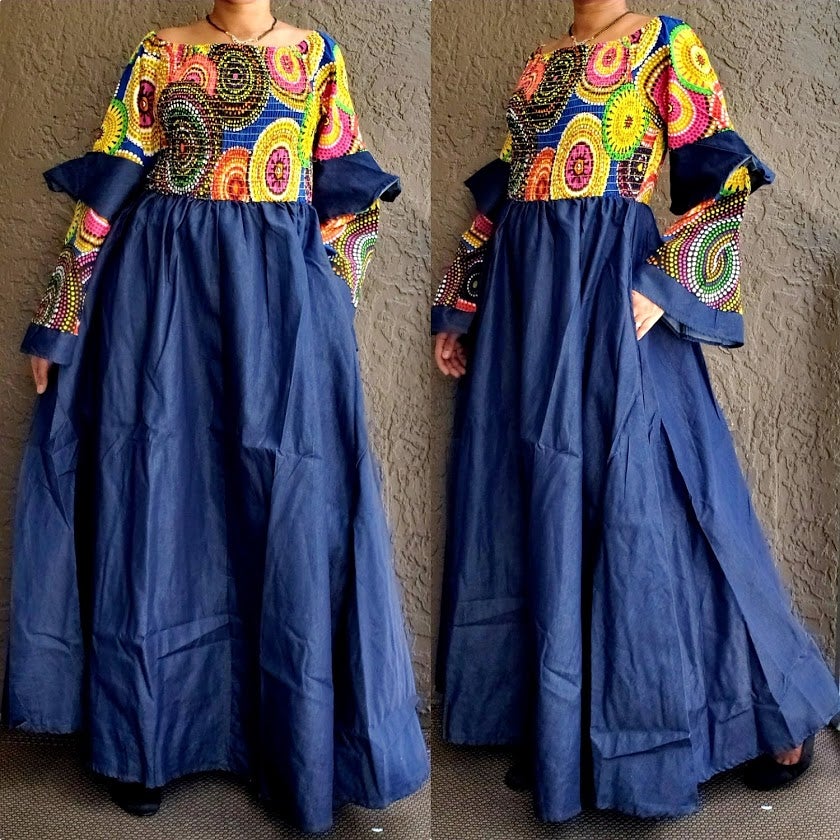 #9006 LONG DENIM DRESS WITH LONG SLEEVES