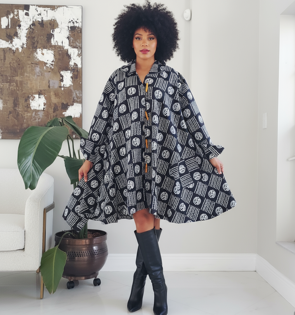 243- Cotton Swing Dress / Top - Black/ White Gyname